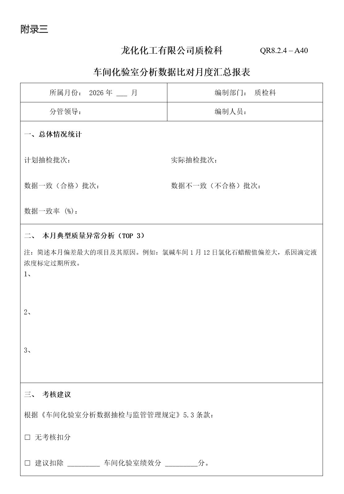 附录三 月度汇总报表